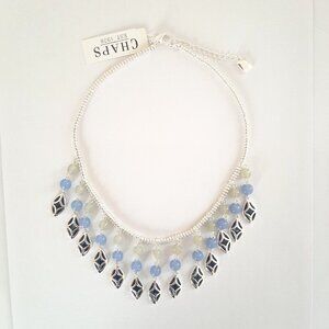 Chaps Silver Bead Necklace with Blue and Green Pendants